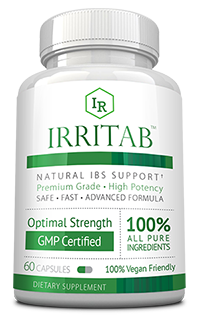 A bottle of IBS - natural IBS support supplement.