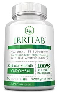 A bottle of IBS - natural IBS support supplement.